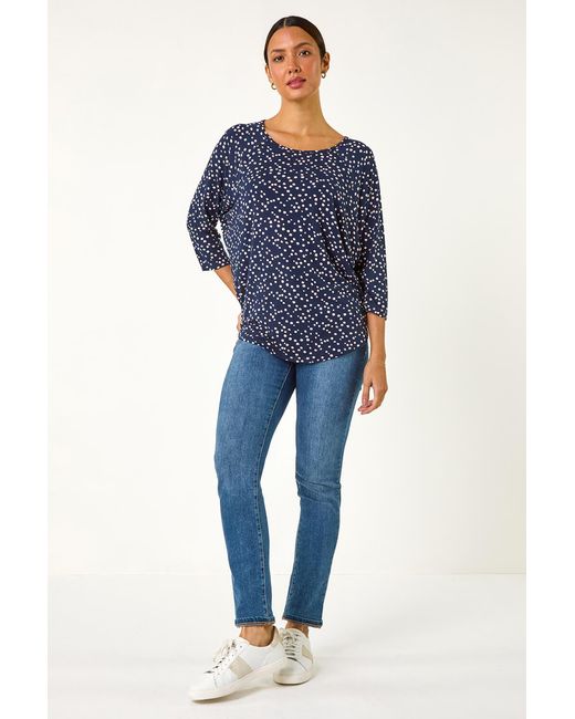 Roman Blue Spot Print Stretch Top