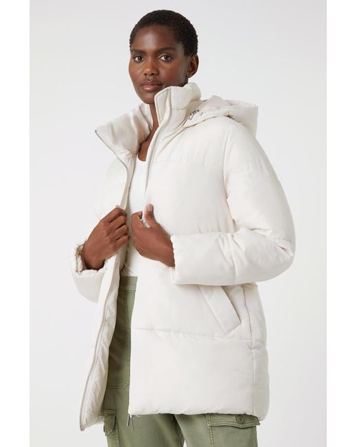 Roman White Padded Hooded Mid Length Coat