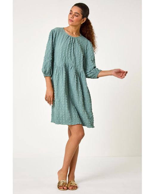 Roman Green Bubble Textured A-Line Stretch Dress