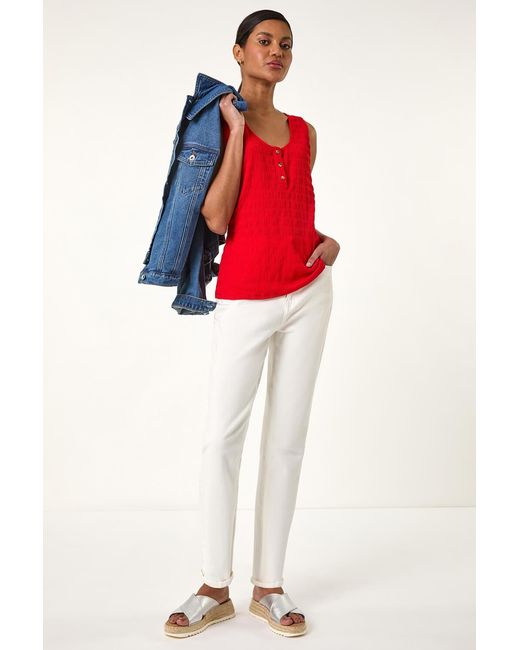 Roman Red Buttoned Stretch Vest Top