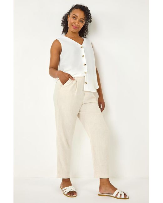 Roman Petite Natural Linen Mix Tapered Trouser