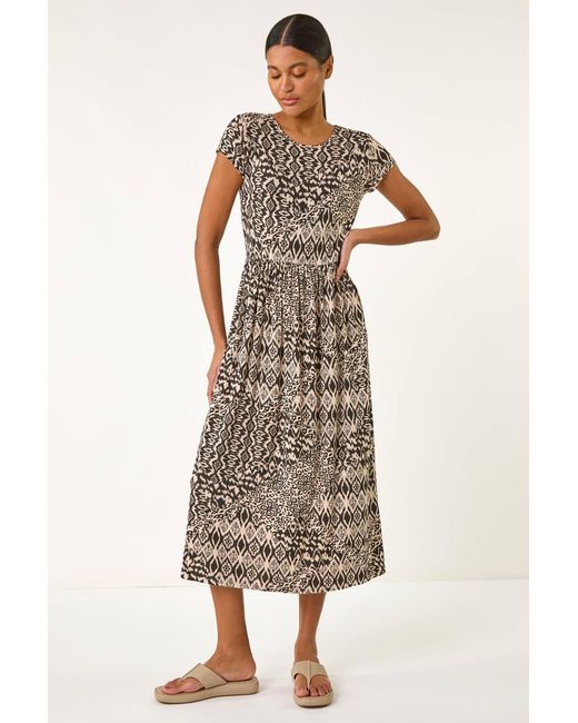 Roman Black Abstract Print Midi Dress
