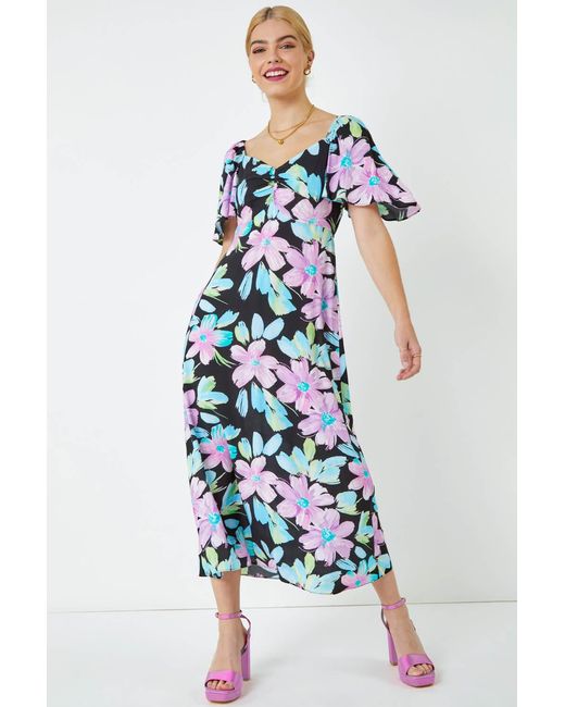 D.u.s.k White Floral Print Ruched Midi Dress