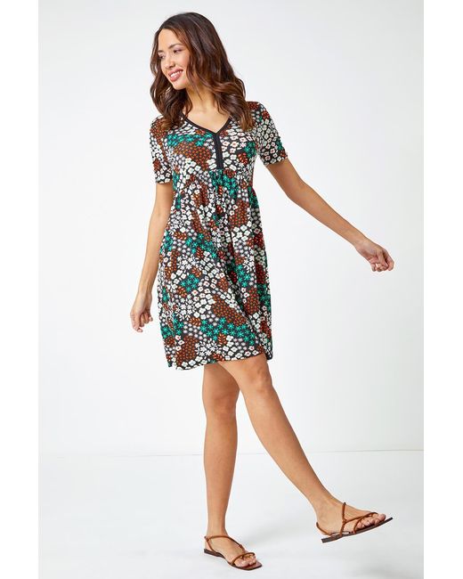 Roman Green Floral Print Stretch Jersey Dress