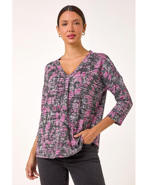 Roman Red Abstract Print Pleat Front Top