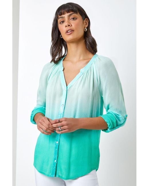 Roman Green Sequin Embellished Ombre Blouse