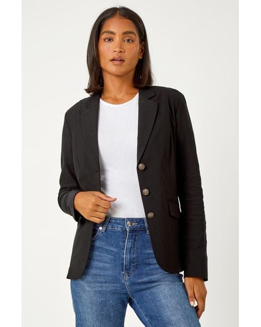Roman Black Button Detail Stretch Blazer