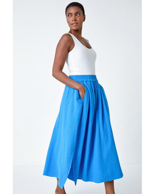 Roman Blue Textured Cotton Maxi Skirt