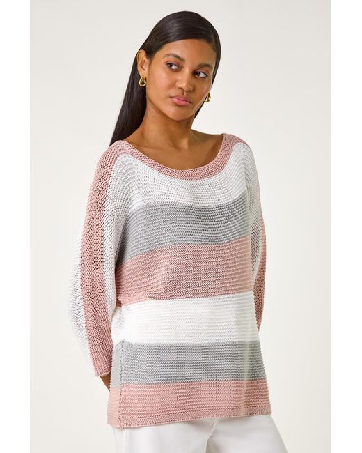 Roman White Colourblock Stripe Knit Jumper