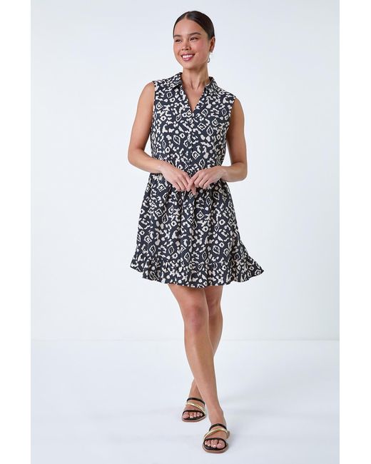 Roman Petite White Aztec Frill Hem Tunic Dress