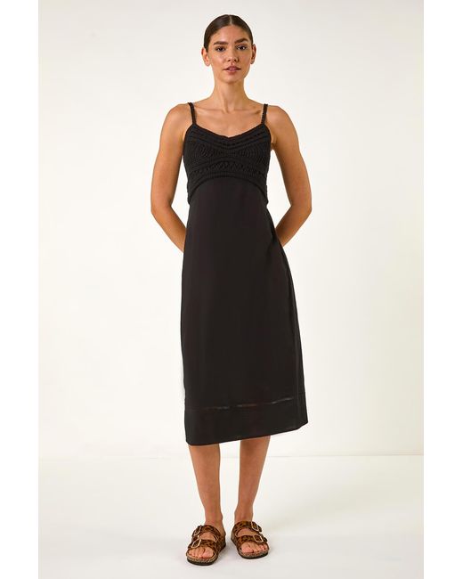 Roman Black Lace Panel Strappy Midi Dress