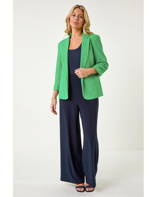 Roman Petite Green Revere Collar Stretch Blazer