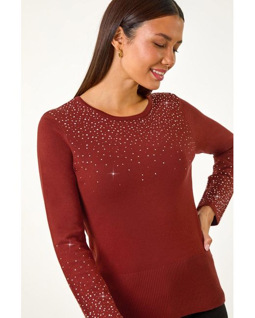 Roman Red Hotfix Embellished Sleeve Knit Jumper