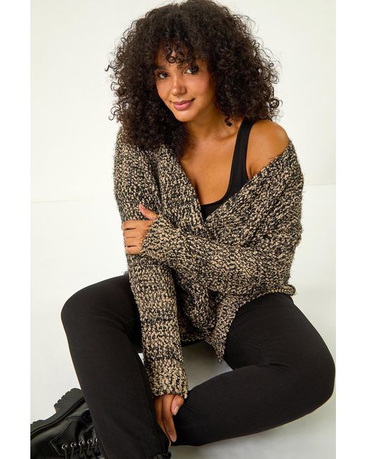Roman Curve Black Fluffy Textured Cardigan