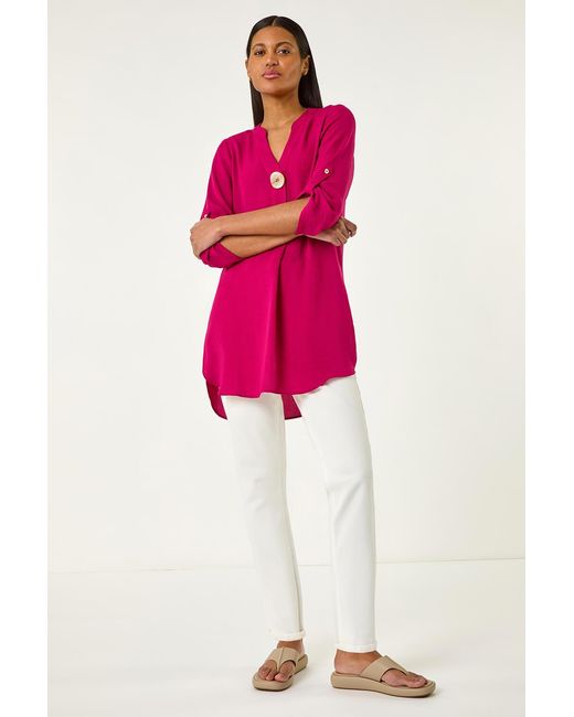 Roman Pink V-Neck Button Detail Top