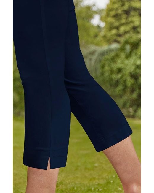 Roman Blue Cropped Stretch Fit Holiday Capri 3/4 Length Trousers