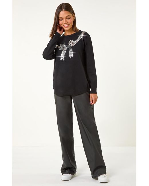Roman Black Bow Sequin Detail Knit Jumper