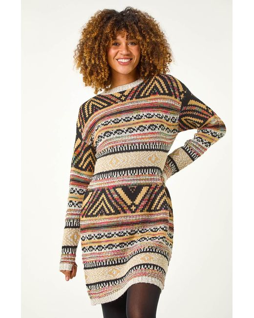 Roman Natural Aztec Pattern Knitted Dress