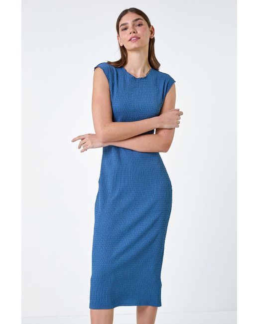 Roman Blue Textured Stretch Bodycon Dress