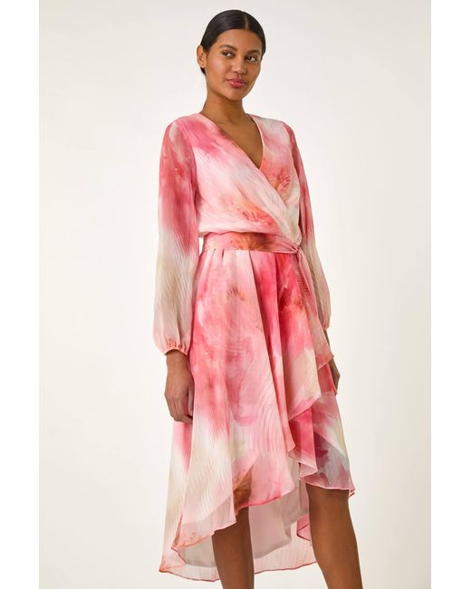 Roman Pink Ruffle Shimmer Midi Dress