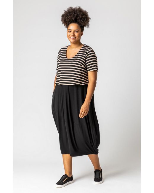 Roman Curve Natural Stripe Contrast Print Jersey Dress