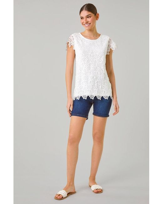 Roman White Floral Lace Sleeveless Top