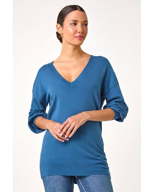 Roman Blue V-Neck Stretch Jumper