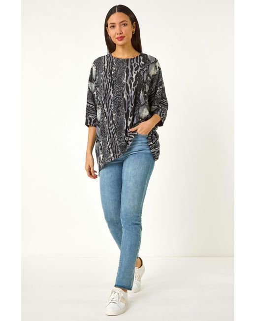 Roman Black Animal Print Tunic Top