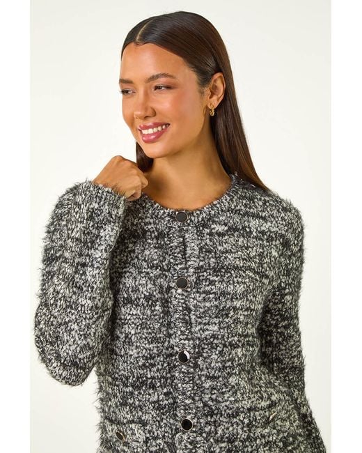 Roman Gray Fluffy Buttoned Knit Cardigan