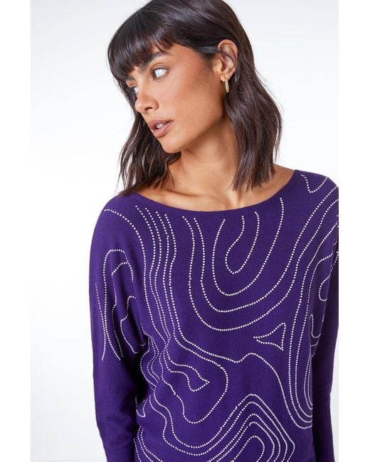 Roman Purple Embellished Linear Print Jumper