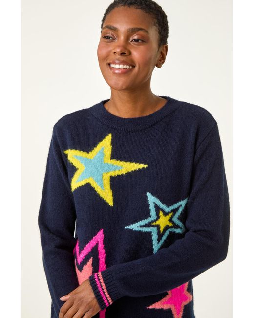 Roman Blue Multi Star Detail Knitted Jumper