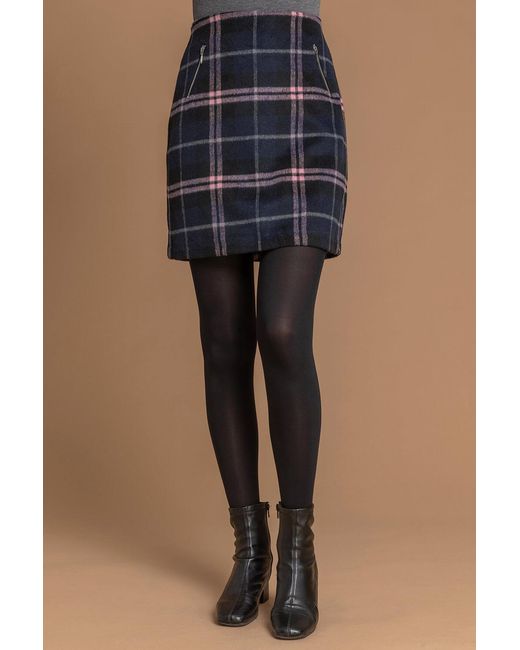 Roman Blue Check Print Plaid Tartan Formal Work Pencil Skirt
