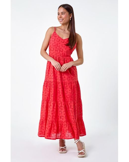 Roman Petite Red Tie Detail Broderie Dress