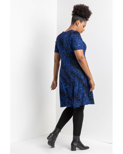 Roman Curve Blue Glitter Snake Fit & Flare Dress