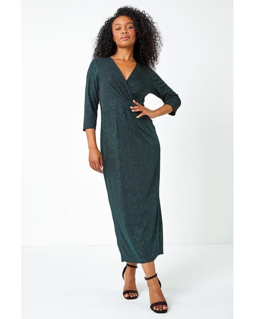 Roman Petite Blue Gathered Glitter Bodycon Maxi Dress