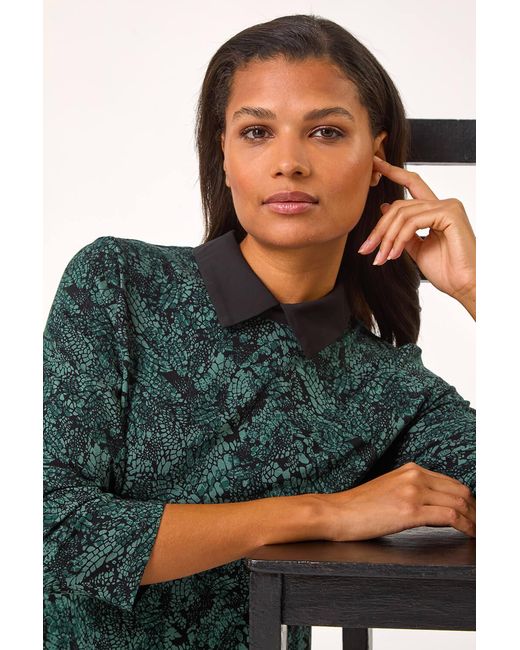 Roman Green Abstract Animal Print 2 In1 Shirt