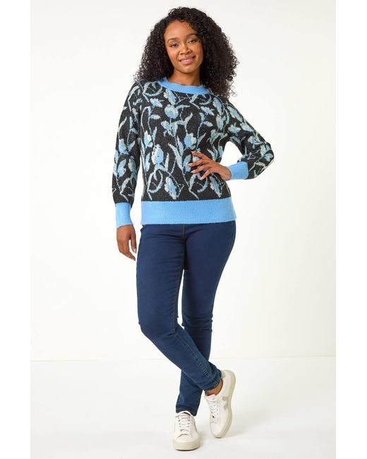 Roman Petite Blue Floral Jacquard Knit Jumper