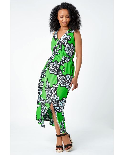 Roman Petite Green Floral Print Stretch Maxi Dress