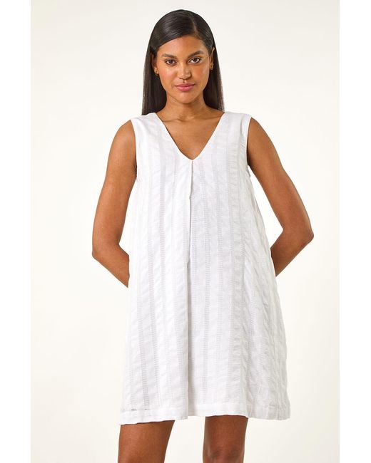 Roman White Textured Short A-Line Dress