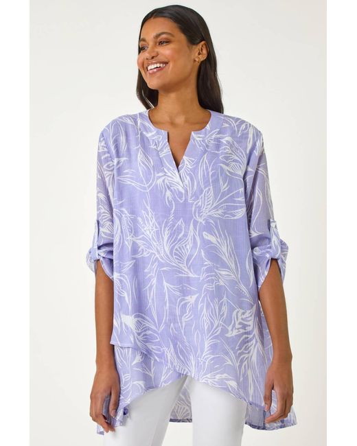 Roman Blue Linear Print Wrap Tunic Top