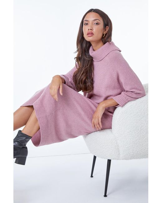 Roman Pink Roll Neck Knitted Midi Dress