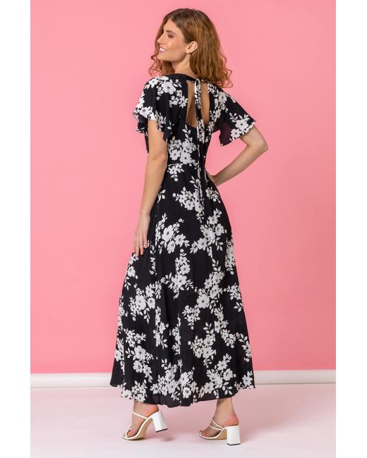 Roman Black Floral Print Back Detail Maxi Dress
