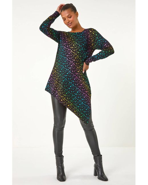 Roman Blue Asymmetrical Foil Print Tunic