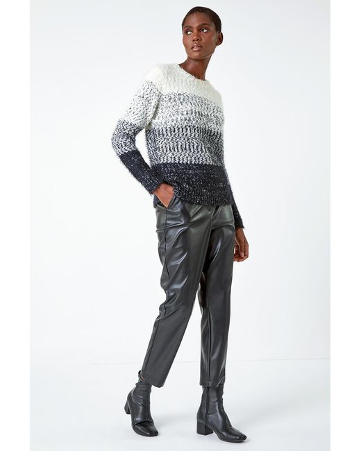 Roman White Ombre Fluffy Yarn Stretch Jumper