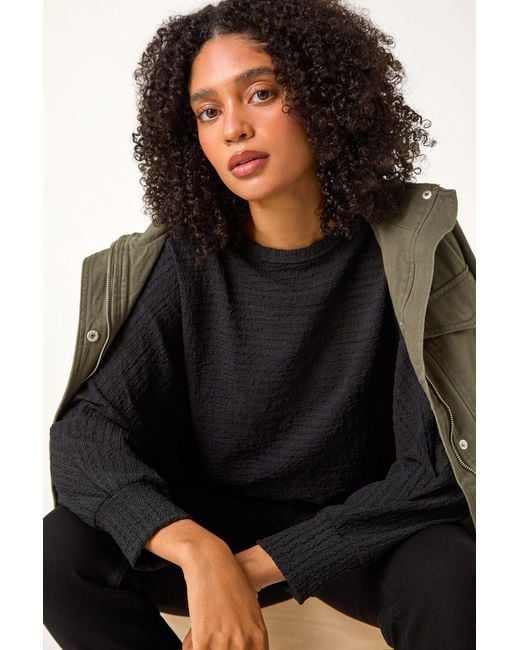 Roman Black Long Sleeve Textured Jersey Top