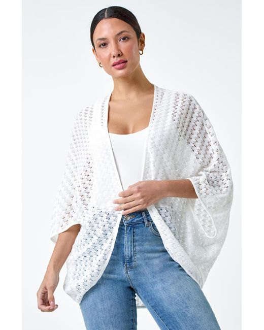 Roman White Textured Knit Cardigan Cover Up