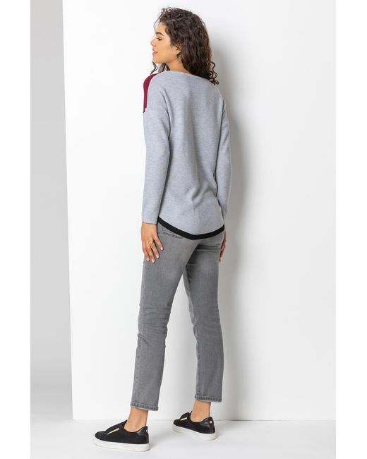 Roman Gray Colour Block Ribbed Jumper