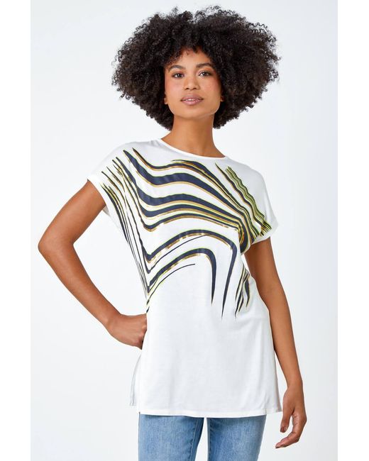 Roman White Abstract Foil Print Tunic T-Shirt