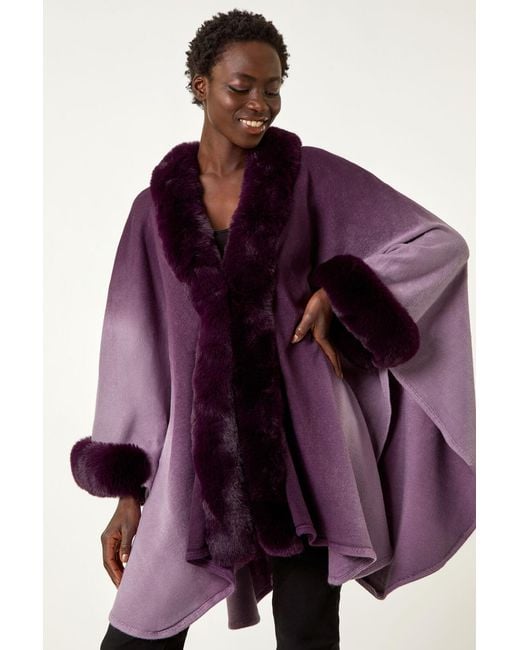 Roman Purple Dip Dye Faux Fur Trim Cape
