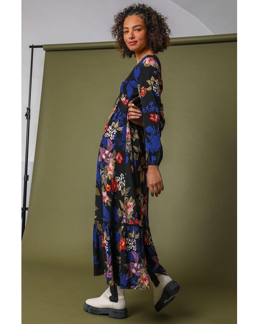 D.u.s.k Blue Floral Empire Line Maxi Dress